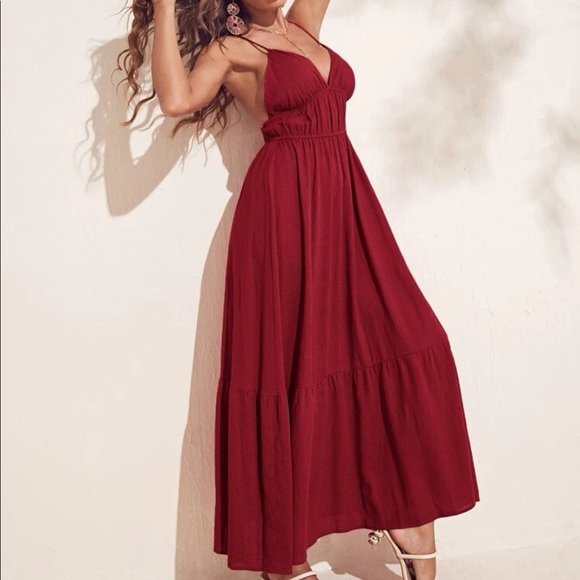 Boho army green crisscross open back cami maxi dress - Picture 8 of 15